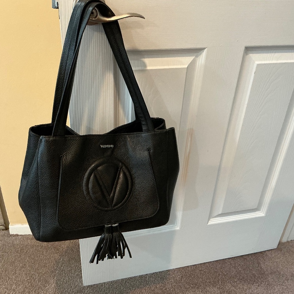 Valentino Tassel Tote, Pebble Leather Classic Shoulder Bag